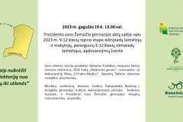 Maloniai kviečiame 2023 m. gegužės 19 d. 13.00 val. į rajono etapo olimpiadų laimėtojų ir jų mokytojų pagerbimo šventę