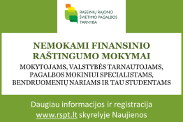 Nemokami finansinio raštingumo mokymai mokytojams, valstybės tarnautojams, pagalbos mokiniui specialistams, bendruomenių nariams, TAU studentams