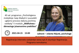 Kviečiame dalyvauti 40 val. programos „Psichohigiena mokykloje: kaip išlaikyti ir puoselėti ugdymo proceso dalyvių psichinę sveikatą“