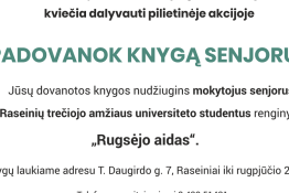 Raseinių rajono švietimo pagalbos tarnyba kviečia dalyvauti pilietinėje akcijoje „Padovanok kygą senjorui“